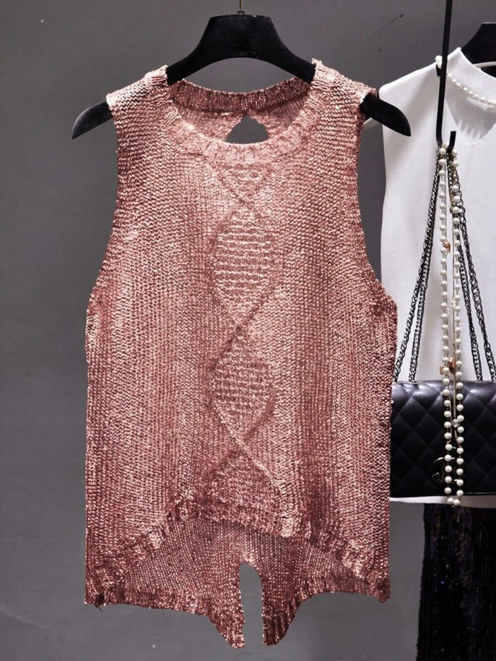 Watermelon Pink Casual Women's Sleeveless Knit Tank Top Round Neck Hemline